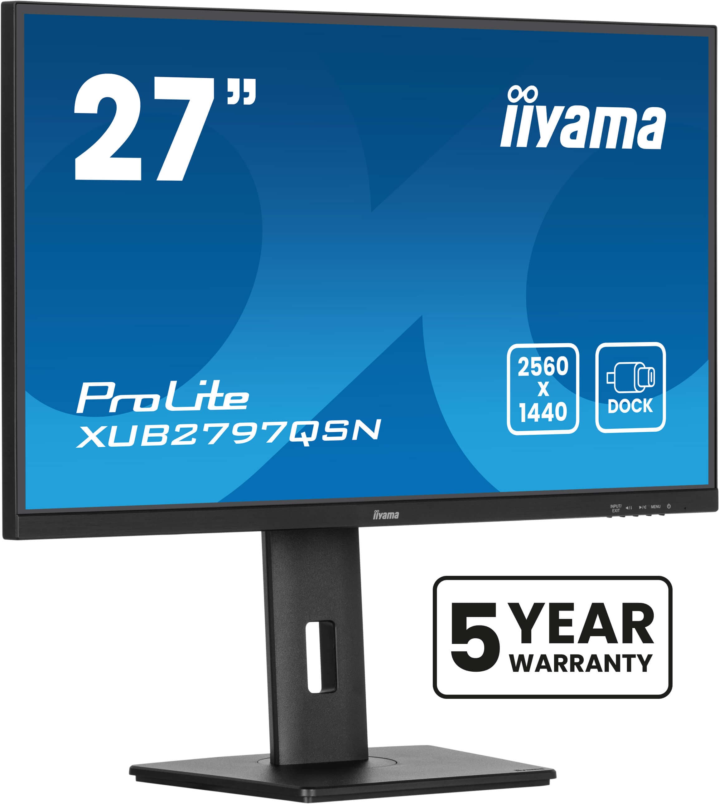 iiyama ProLite XUB2797QSN-B2 27" QHD IPS technology panel with USB-C dock and RJ45 (LAN), 1ms, USB Hubx4, HDMI, DisplayPort, Freesync, 100Hz, Speakers, Black, ACR, Internal PSU, VESA