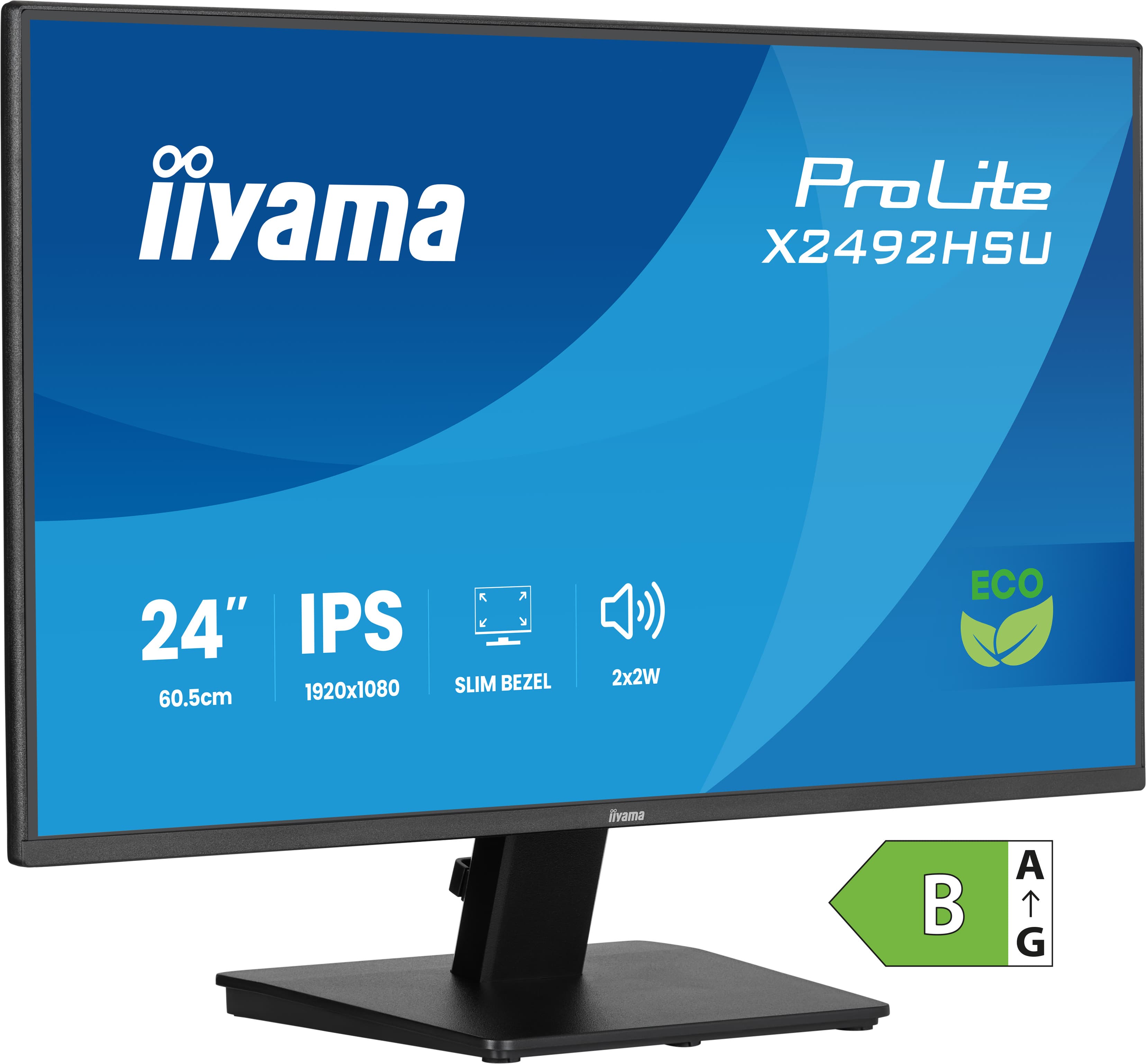 iiyama ProLite monitor X2492HSU-B1 24-Inch, Full HD, IPS, 120Hz, Black, 4-side slim bezel and B energy class, HDMI, Display Port, USB Hub