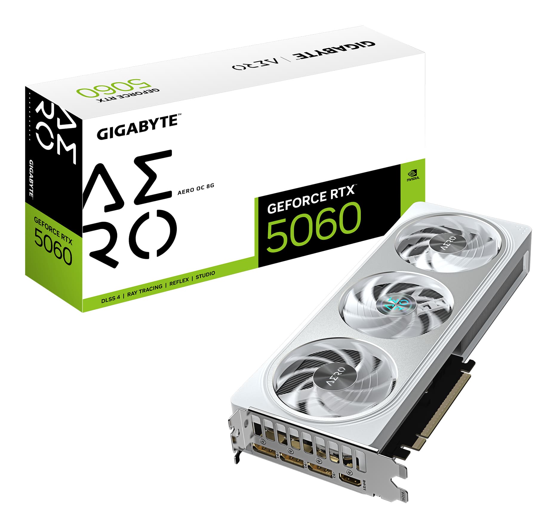Gigabyte NVIDIA GeForce RTX 5060 Aero OC 8GB GDDR7 Graphics Card, 3840 CUDA Cores, 2595 MHz Core Clock, Triple Fan, 3x DisplayPorts / 1x HDMI Port