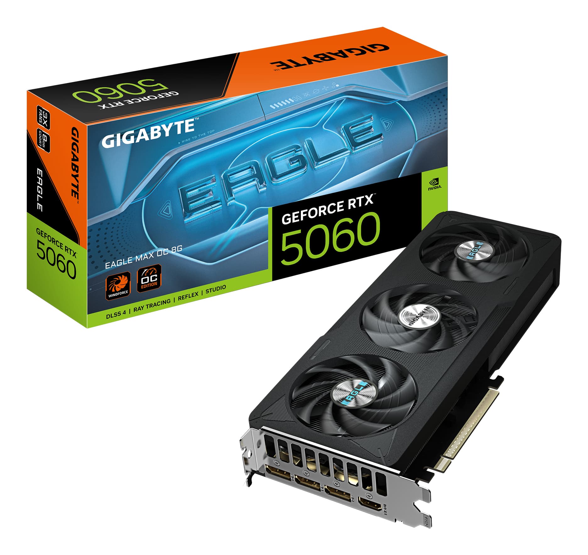 Gigabyte NVIDIA GeForce RTX 5060 EAGLE MAX OC 8GB GDDR7 Graphics Card, 3840 CUDA Cores, 2550 MHz Core Clock, Triple Fan, 3x DisplayPorts / 1x HDMI Ports