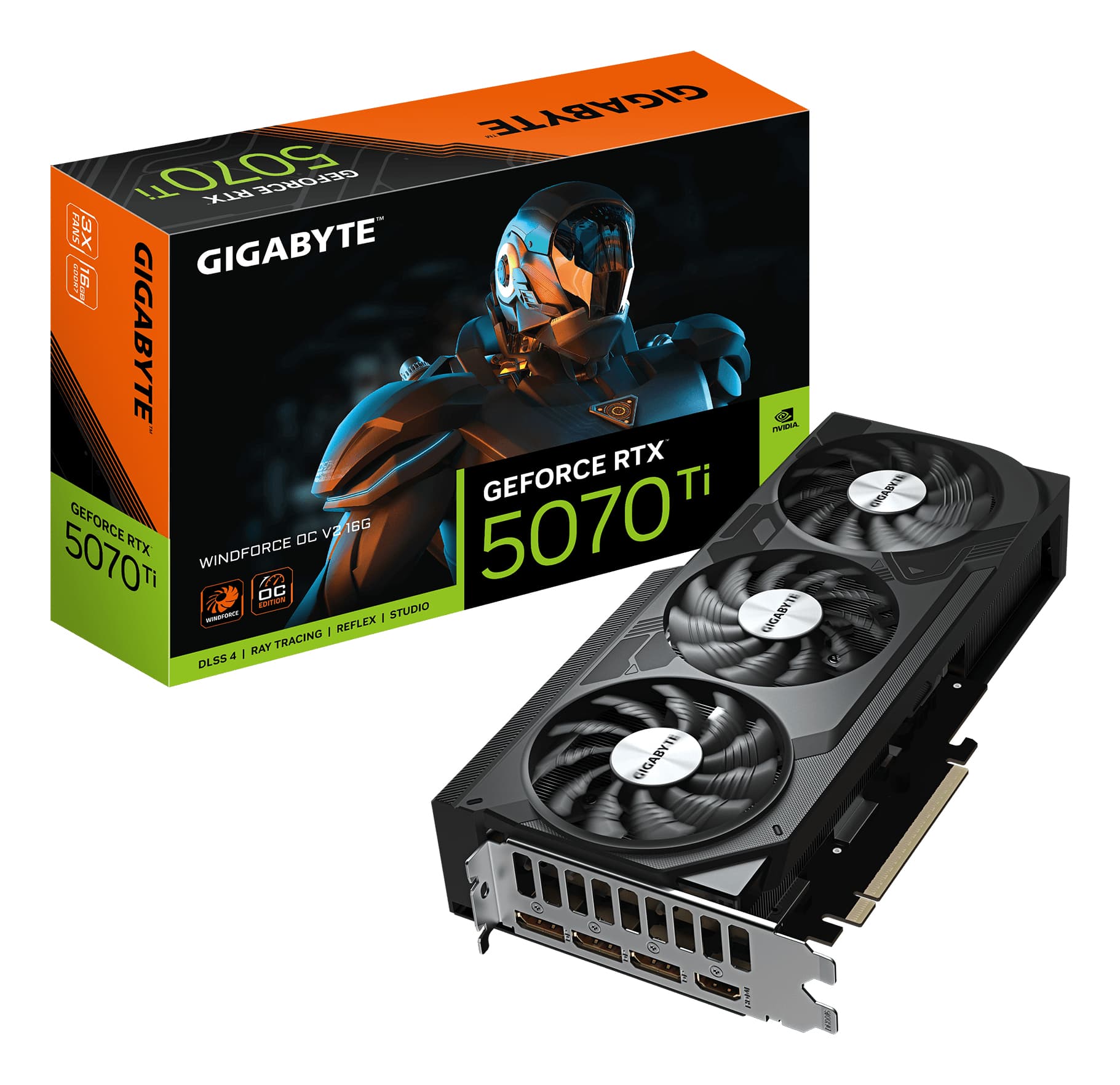 Gigabyte NVIDIA GeForce RTX 5070 Ti WINDFORCE OC V2 16GB GDDR7 Graphics Card, 8960 CUDA Cores, 2497 MHz Core Clock, Triple Fan, 3x DisplayPorts / 1x HDMI Port