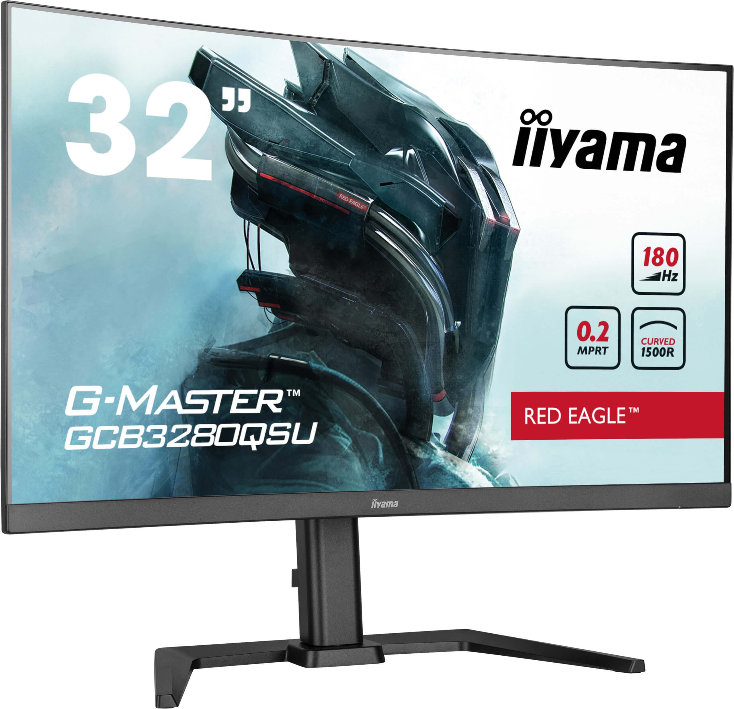 iiyama G-Master GCB3280QSU-B2  Red Eagle 32 Inch Curved Gaming Monitor, Black, 2560x1440, 0.2ms, 180hz, FreeSync, HDMI, Display Port, USB Hub, Speakers, Int PSU, Height Adjustable, Swivel, VESA