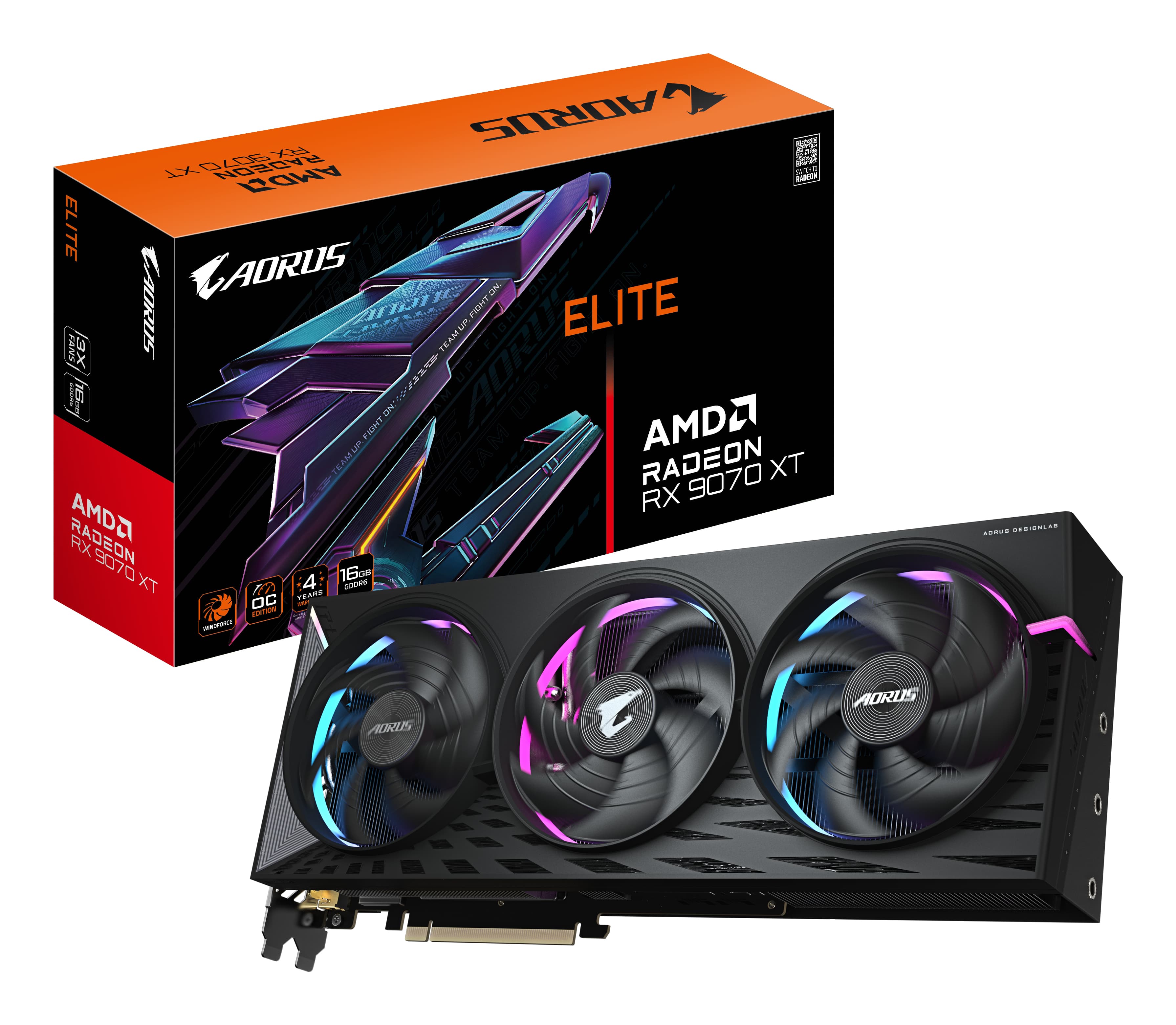 Gigabyte AMD Radeon RX 9070 XT ELITE 16GB GDDR6 Graphics Card, 4096 Streams, 2570 MHz Core Clock, Triple Fan, RGB, 2x DisplayPorts / 2x HDMI Ports