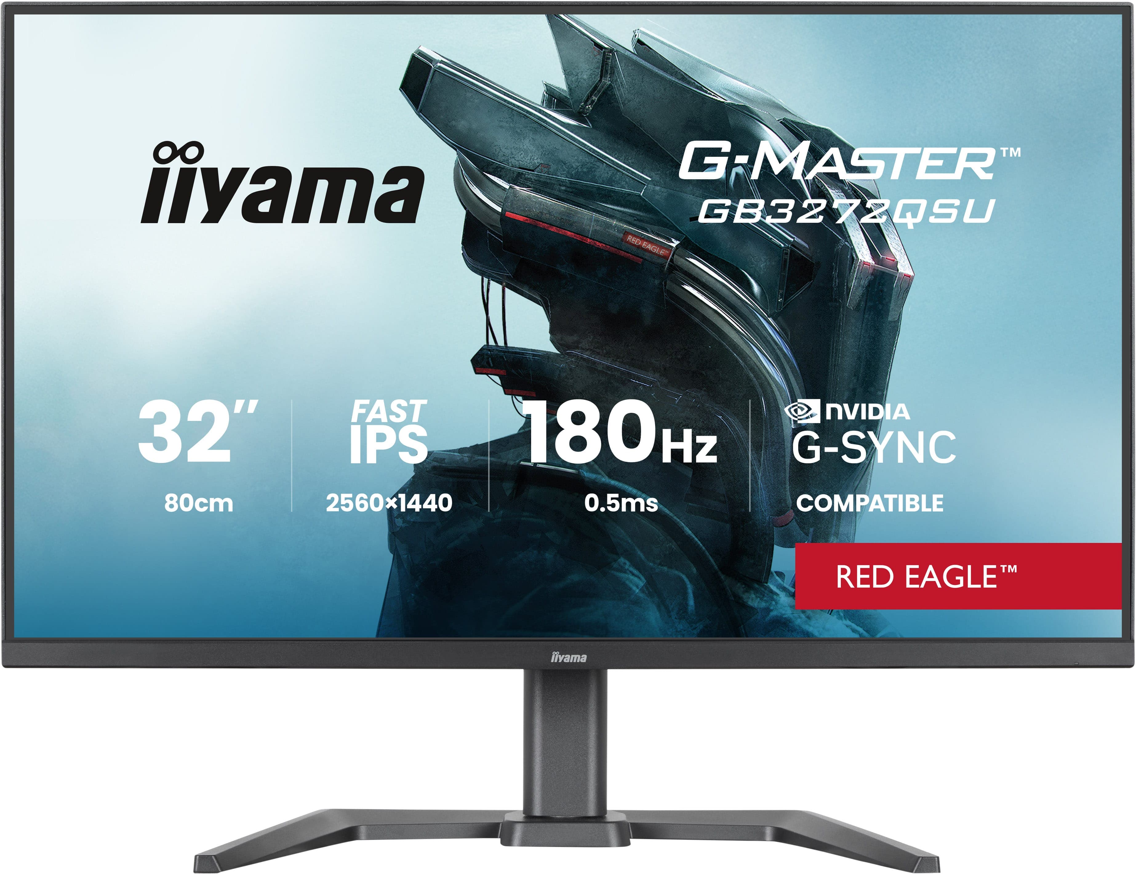 iiyama G-Master Red Eagle gaming monitor GB3272QSU-B1 32" Black, 2560 x 1440, 0.5ms, 180hz, Nvidia G-Sync, HDMI, DisplayPort, Height Adjustable, PIP and PBP