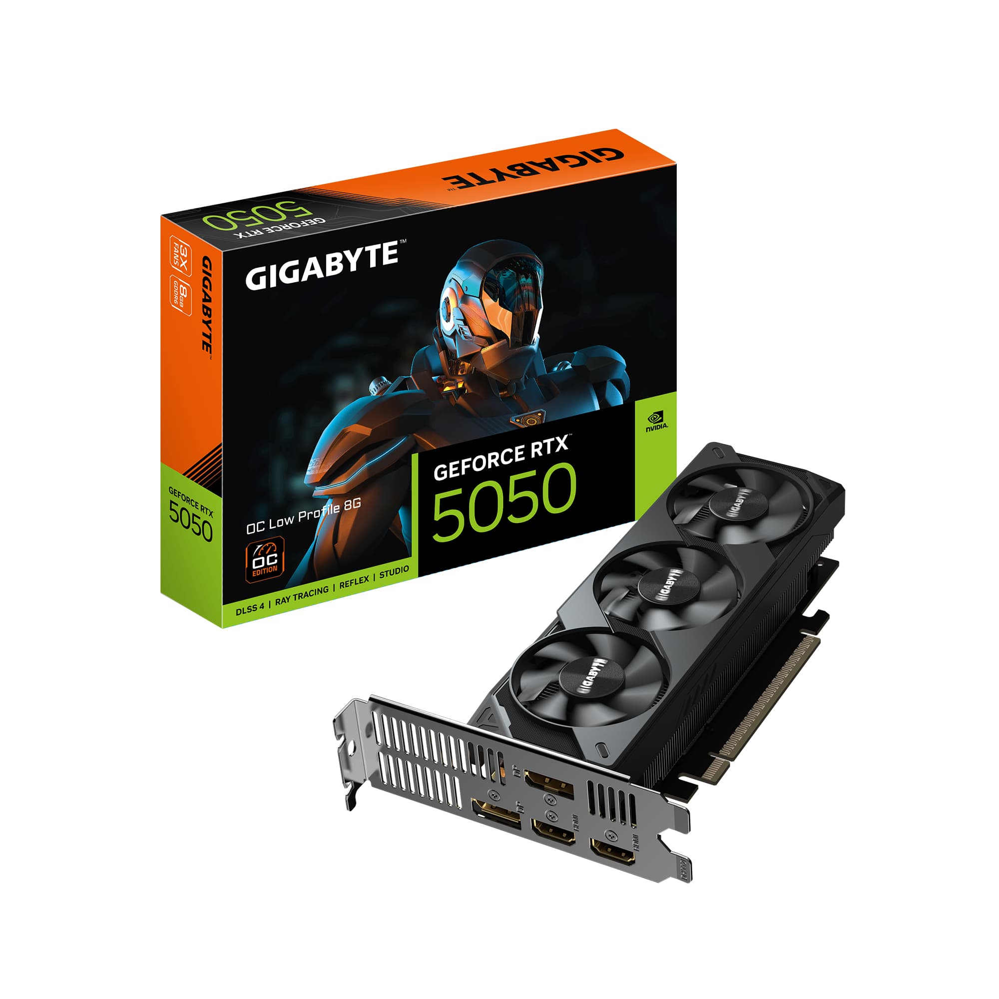 Gigabyte NVIDIA GeForce RTX 5050 OC Low Profile 8G, GDDR6 Graphics Card, 2560 Cuda Core, 2587MHz Core Clock, Triple Fan, 2x DisplayPorts / 2x HDMI Ports