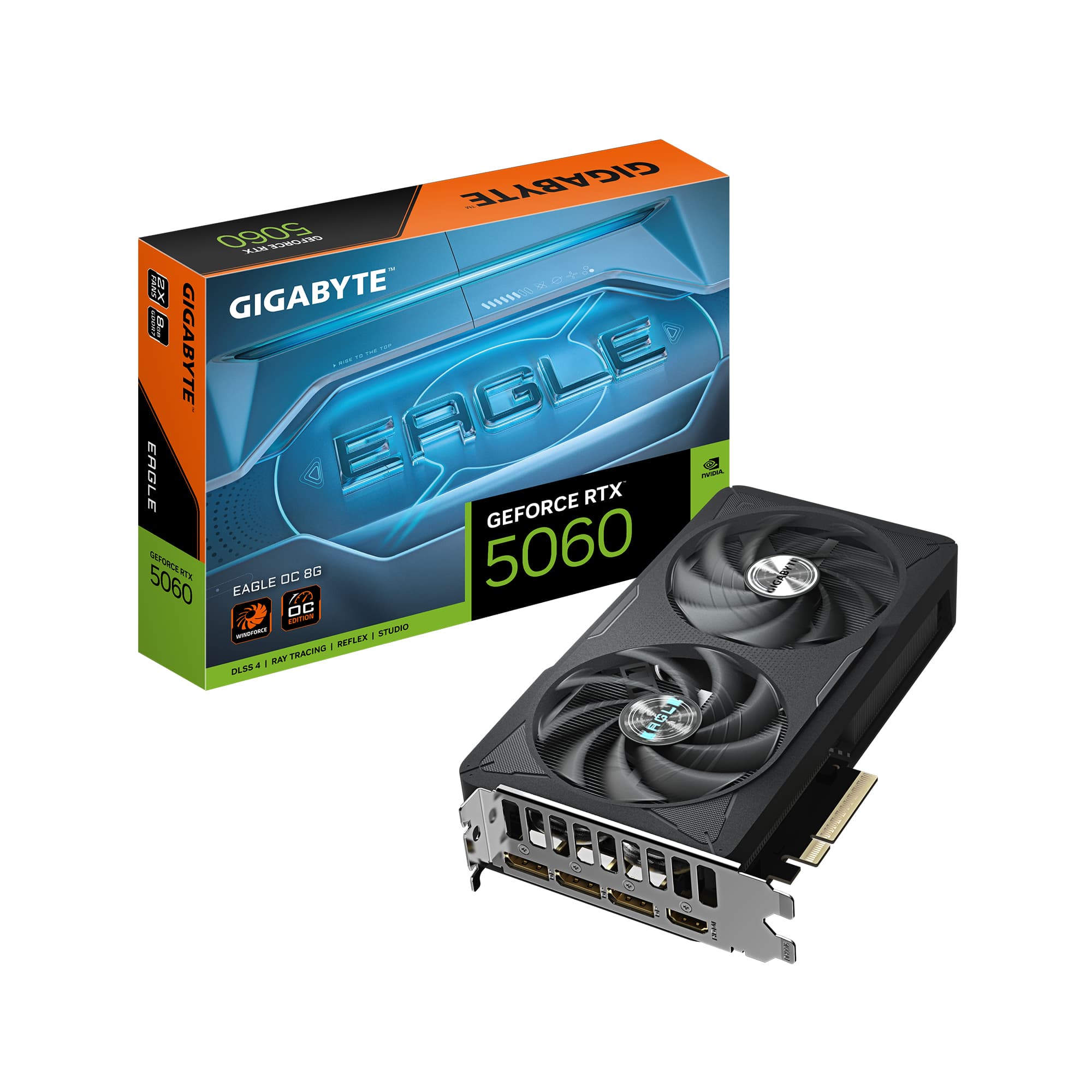 Gigabyte NVIDIA GeForce RTX 5060 EAGLE OC 8G GDDR7 Graphics Card, 3840 CUDA Cores, 2550 MHz Core Clock, Dual Fan, 3x DisplayPorts / 1x HDMI Port