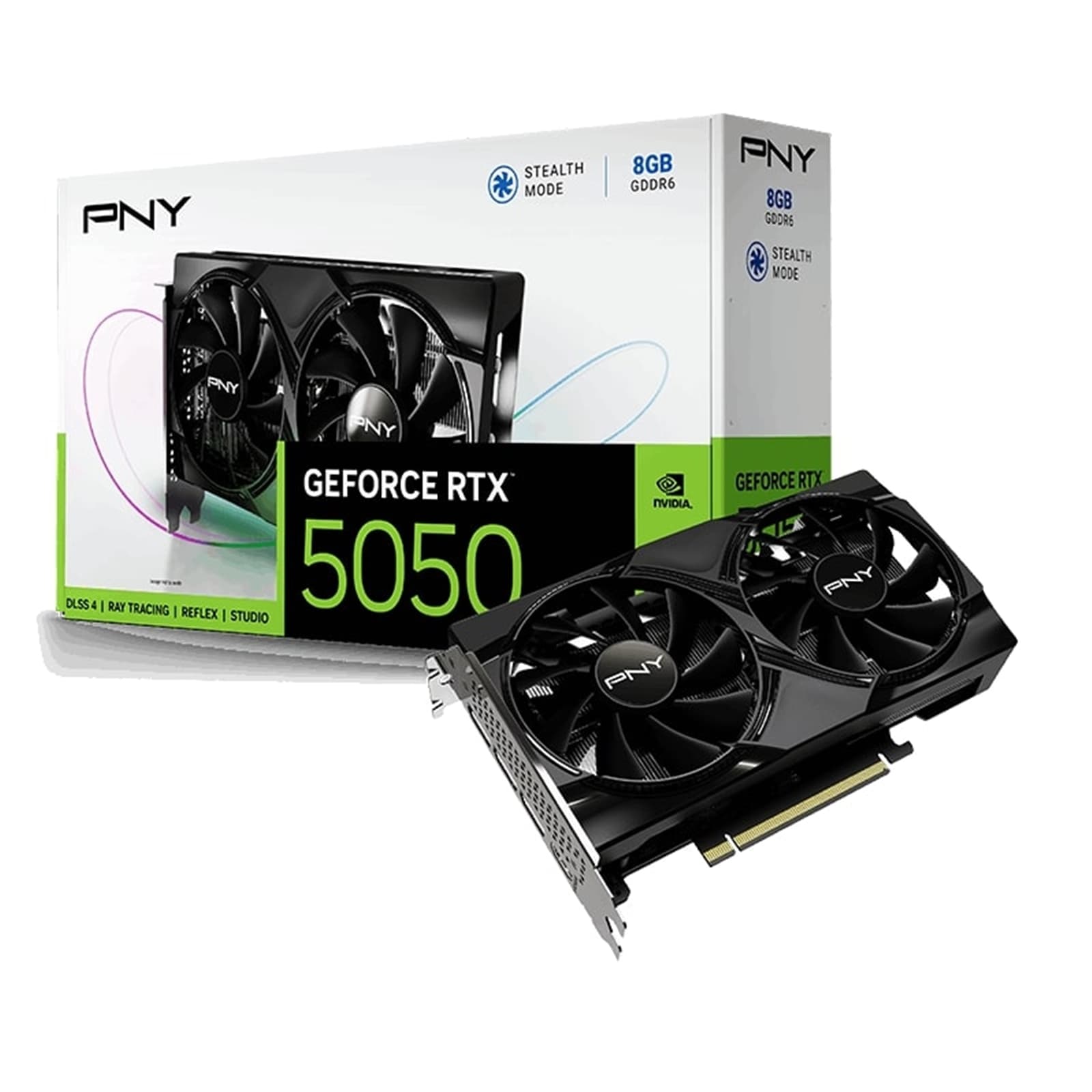 PNY NVIDIA GeForce RTX 5050 8GB GDDR6 Graphics Card, 2560 CUDA Cores, 2317 MHz Core Clock, Dual Fan, 3x DisplayPorts / 1x HDMI Port