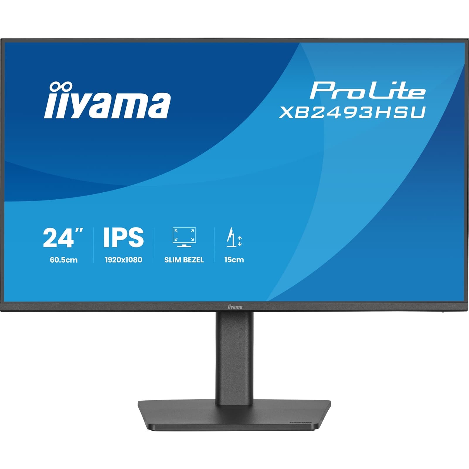 iiyama PROLITE XB2493HSU-B1 24 inch IPS Monitor, Full HD, 1ms, USB Hubx2, HDMI, DisplayPort, Freesync, 120Hz, Speakers, Black, ACR, Internal PSU, VESA, Height Adjustable