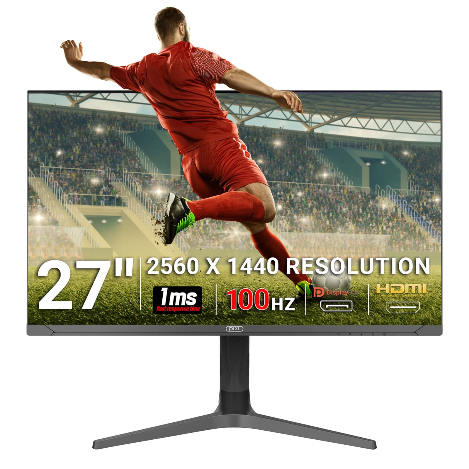 piXL CM27G7 27 Inch 100Hz QHD IPS Gaming Monitor with AMD FreeSync & Nvidia G-Sync, 1ms Response Time, DisplayPort, HDMI, USB-A, VESA Mount, RGB Lighting, VESA Mount & Height Adjust